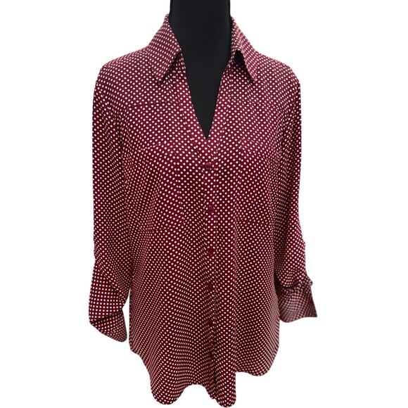 Express Polka Dot Button-Up Blouse Women’s Medium Burgundy Tie Sleeve Top Size M - Picture 1 of 9